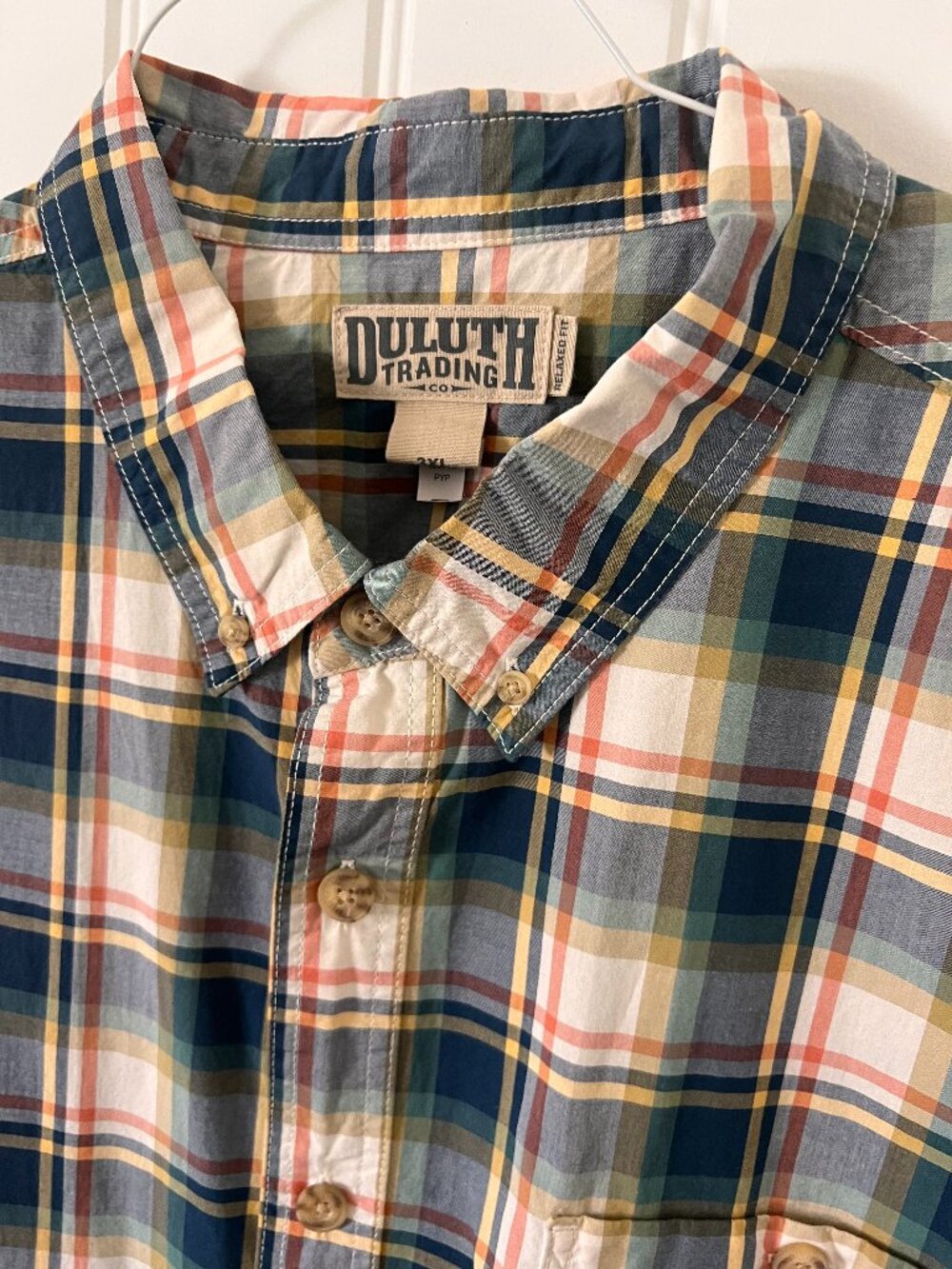 Duluth Trading Co. Relaxed Fit Plaid Short Sleeve Shirt Men’s 3XL Blue Multi